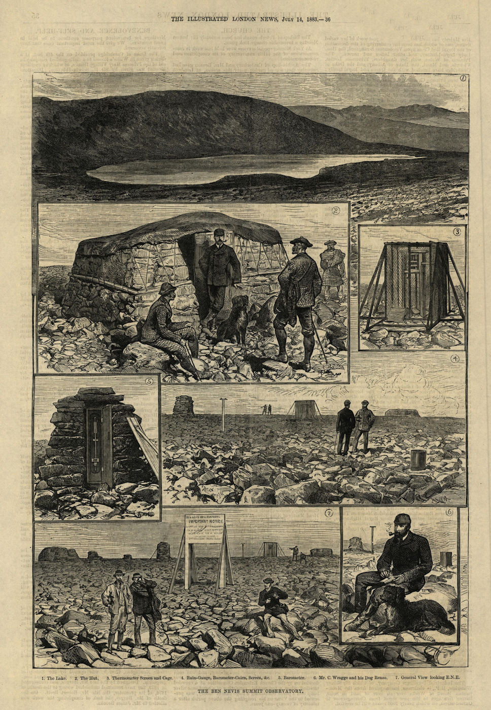 The Ben Nevis summit observatory. Lake hut Thermometer Rain-gauge Wragge 1883